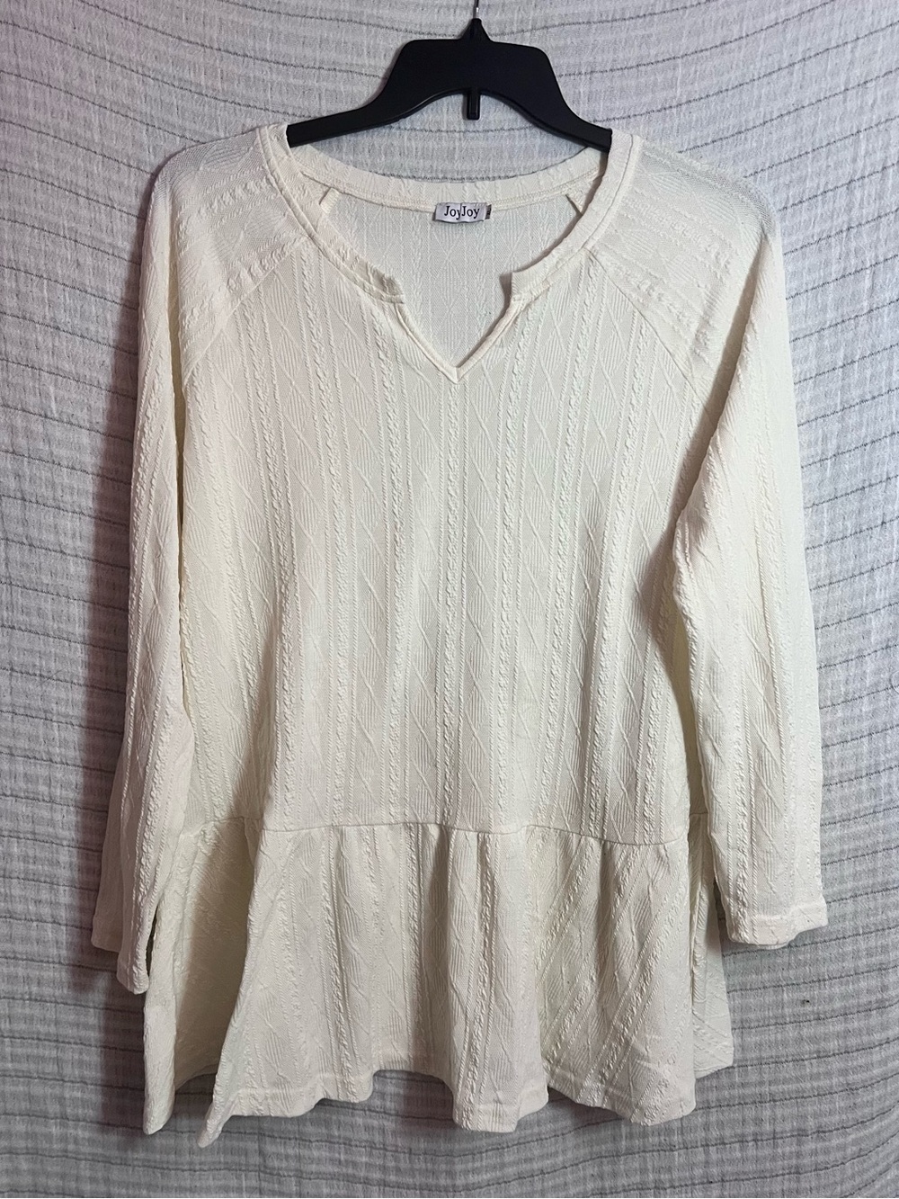 Joy Joy Cream Peplum Textured Long-Sleeve Tunic